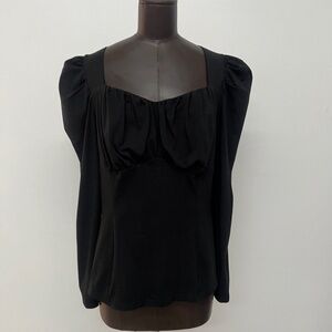Black Puff Sleeve Square Neck Blouse | Romantic Chic Statement Top